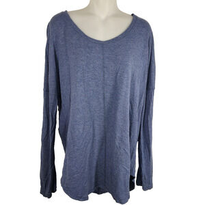 Premise Women's Thumb Hole Tunic Top Long Sleeve Blue Pullover Knit V Neck Large